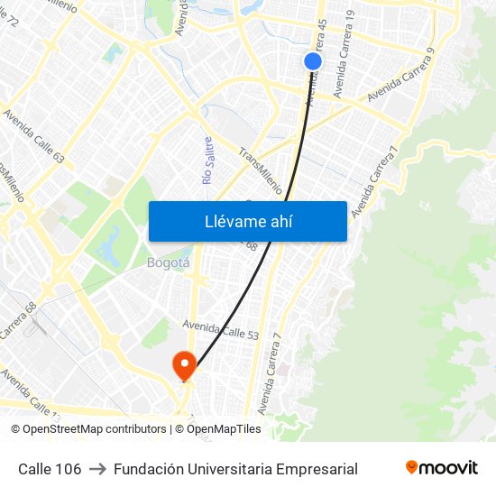 Calle 106 to Fundación Universitaria Empresarial map