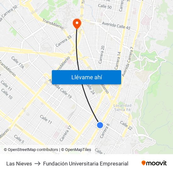 Las Nieves to Fundación Universitaria Empresarial map