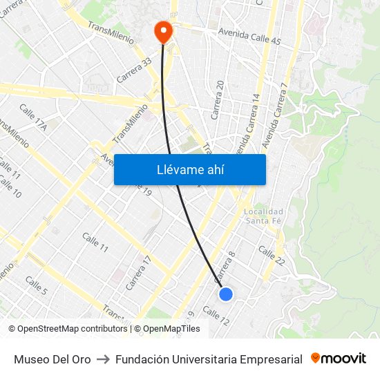 Museo Del Oro to Fundación Universitaria Empresarial map
