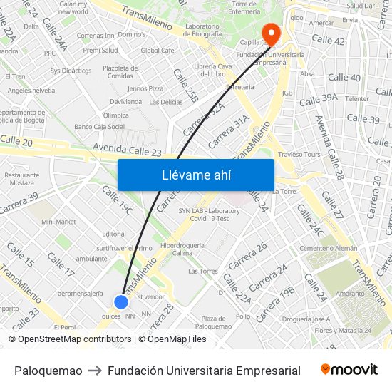 Paloquemao to Fundación Universitaria Empresarial map