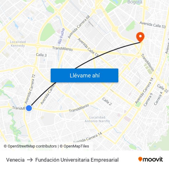 Venecia to Fundación Universitaria Empresarial map