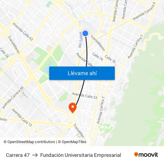 Carrera 47 to Fundación Universitaria Empresarial map