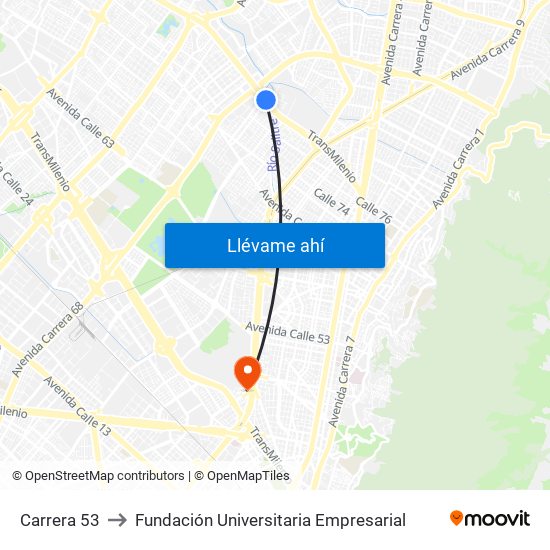 Carrera 53 to Fundación Universitaria Empresarial map
