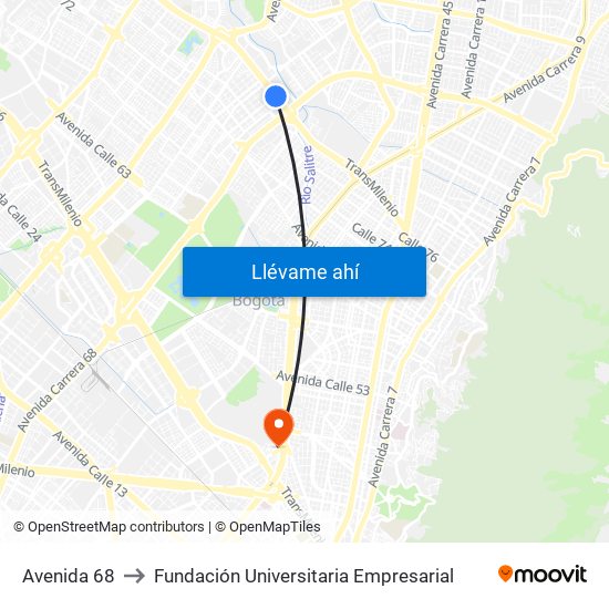 Avenida 68 to Fundación Universitaria Empresarial map