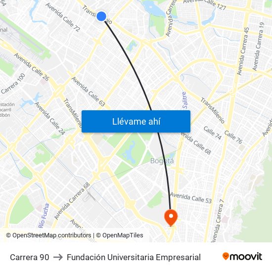 Carrera 90 to Fundación Universitaria Empresarial map