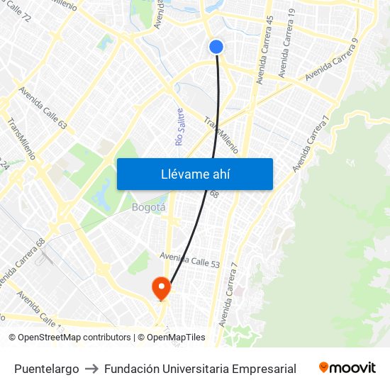 Puentelargo to Fundación Universitaria Empresarial map
