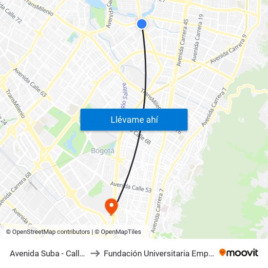 Avenida Suba - Calle 116 to Fundación Universitaria Empresarial map