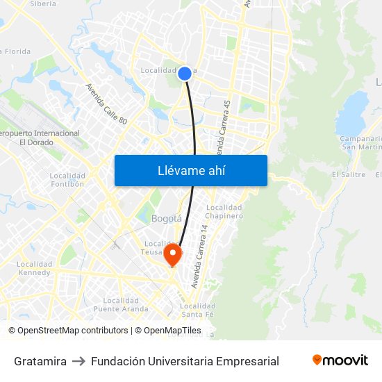 Gratamira to Fundación Universitaria Empresarial map
