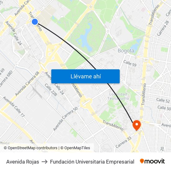 Avenida Rojas to Fundación Universitaria Empresarial map