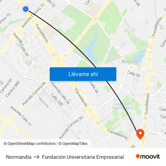 Normandía to Fundación Universitaria Empresarial map