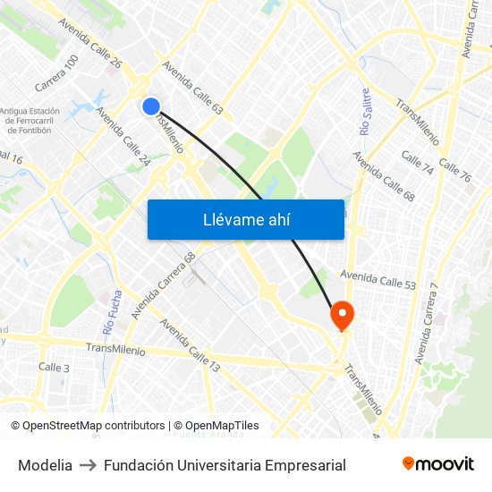 Modelia to Fundación Universitaria Empresarial map