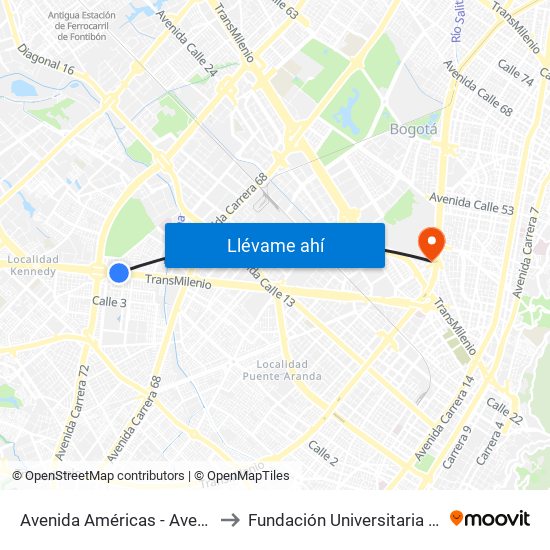 Avenida Américas - Avenida Boyacá to Fundación Universitaria Empresarial map