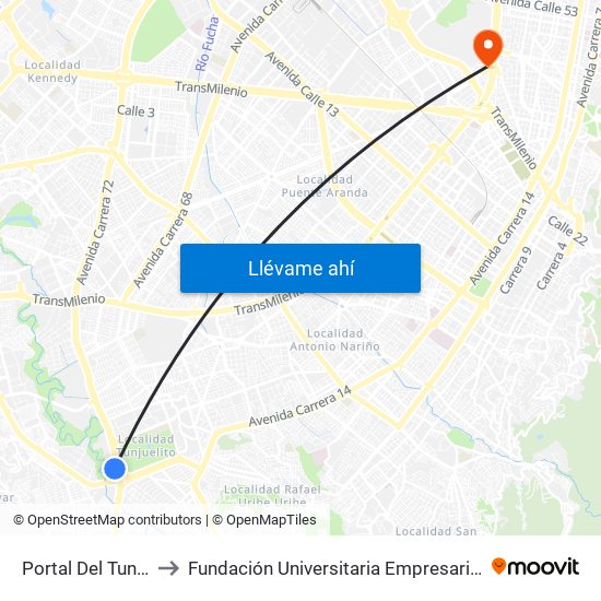 Portal Del Tunal to Fundación Universitaria Empresarial map