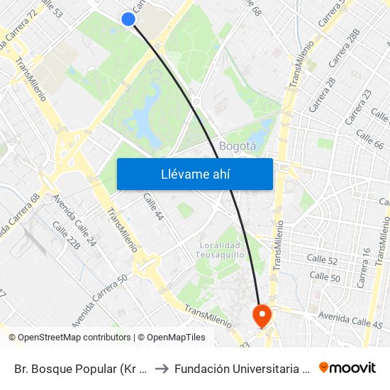 Br. Bosque Popular (Kr 69 - Cl 63a) to Fundación Universitaria Empresarial map