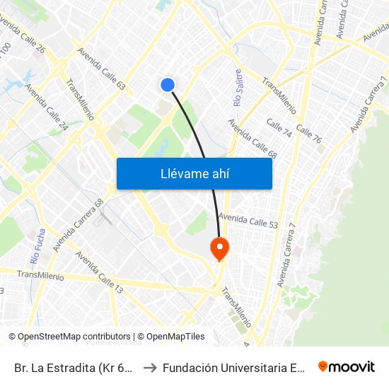 Br. La Estradita (Kr 69 - Cl 65) to Fundación Universitaria Empresarial map