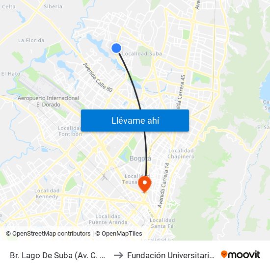 Br. Lago De Suba (Av. C. De Cali - Cl 130) to Fundación Universitaria Empresarial map