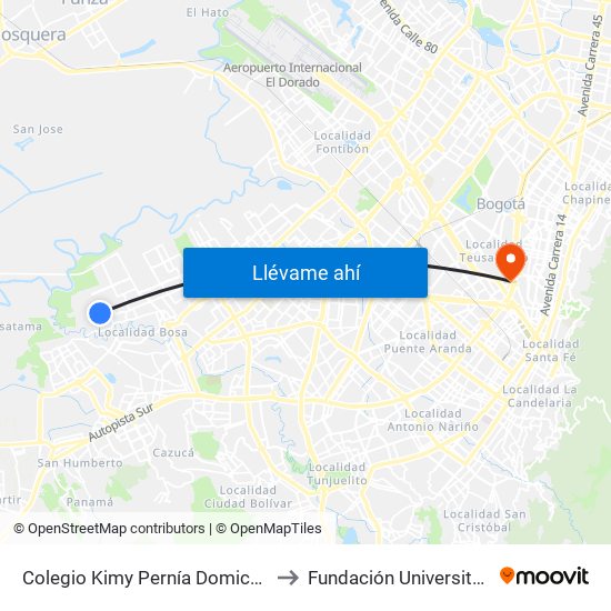 Colegio Kimy Pernía Domicó (Kr 89b - Cl 82 Sur) to Fundación Universitaria Empresarial map