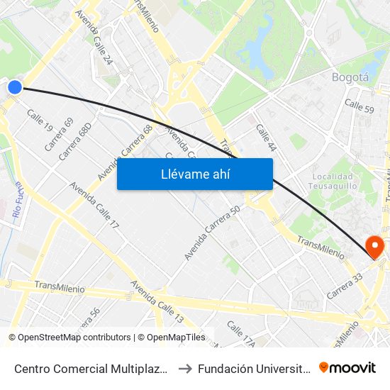 Centro Comercial Multiplaza (Cl 19a - Av. Boyacá) to Fundación Universitaria Empresarial map