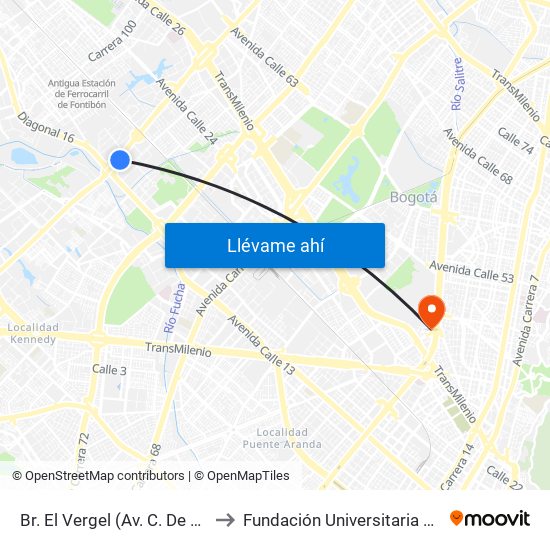 Br. El Vergel (Av. C. De Cali - Cl 18) to Fundación Universitaria Empresarial map