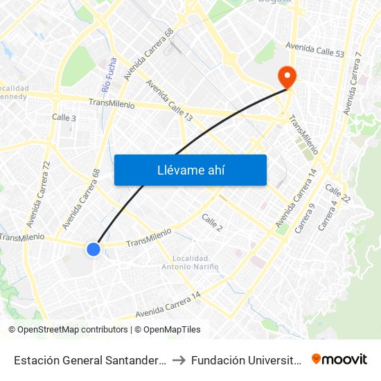 Estación General Santander (Dg 39a Sur - Tv 42) to Fundación Universitaria Empresarial map