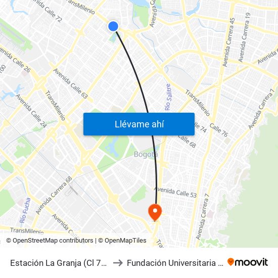 Estación La Granja (Cl 79 - Kr 77 Bis) to Fundación Universitaria Empresarial map