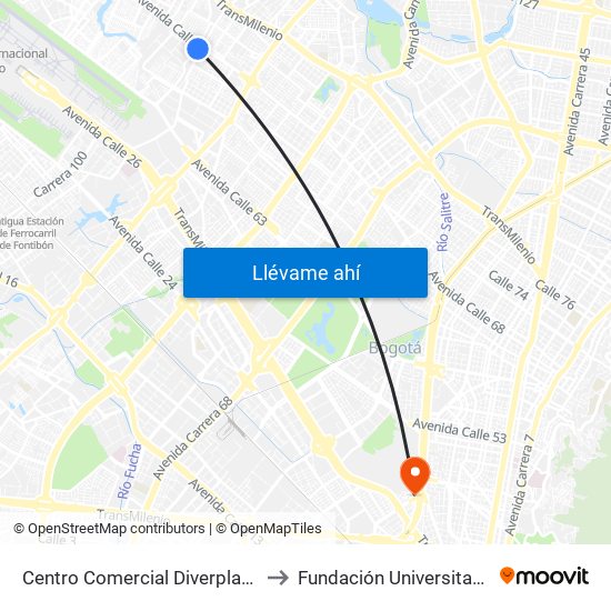 Centro Comercial Diverplaza (Kr 96 - Cl 71c) to Fundación Universitaria Empresarial map