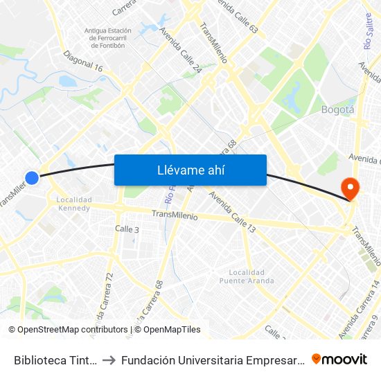 Biblioteca Tintal to Fundación Universitaria Empresarial map