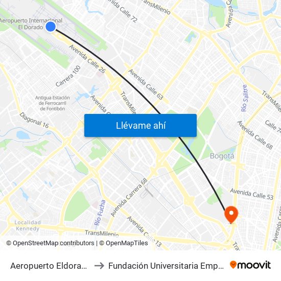 Aeropuerto Eldorado (E) to Fundación Universitaria Empresarial map
