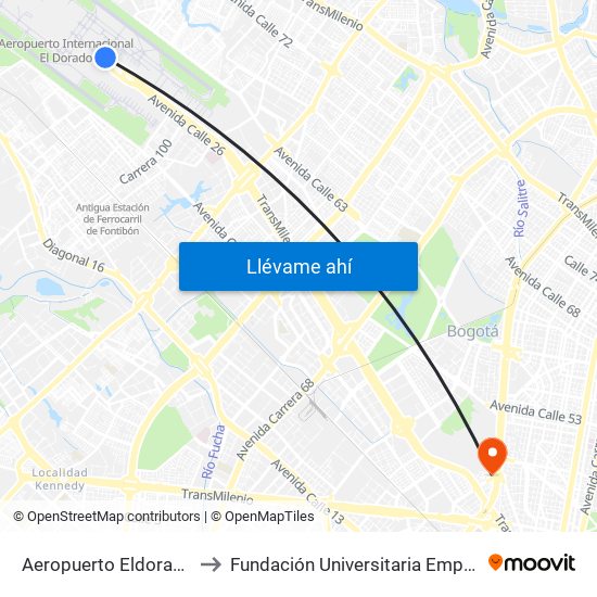 Aeropuerto Eldorado (F) to Fundación Universitaria Empresarial map