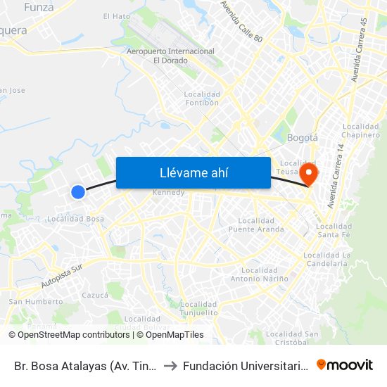 Br. Bosa Atalayas (Av. Tintal - Cl 61a Sur) to Fundación Universitaria Empresarial map