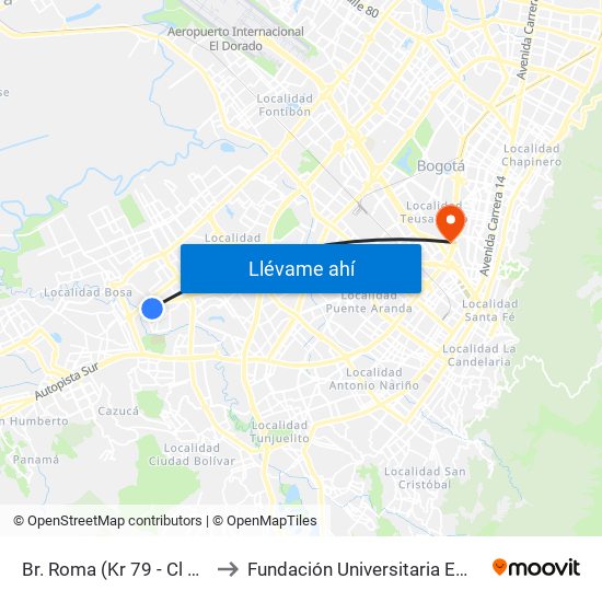 Br. Roma (Kr 79 - Cl 56c Sur) to Fundación Universitaria Empresarial map