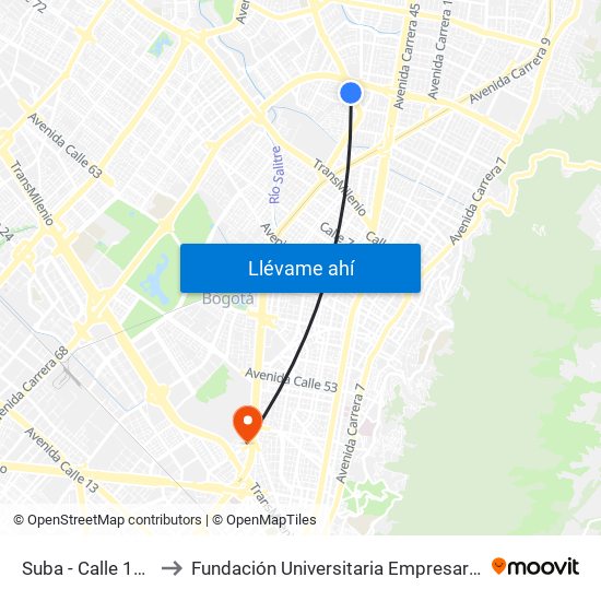 Suba - Calle 100 to Fundación Universitaria Empresarial map