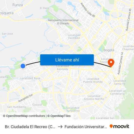 Br. Ciudadela El Recreo (Cl 73 Sur - Kr 99a) to Fundación Universitaria Empresarial map