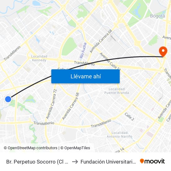 Br. Perpetuo Socorro (Cl 49 Sur - Kr 77t) to Fundación Universitaria Empresarial map