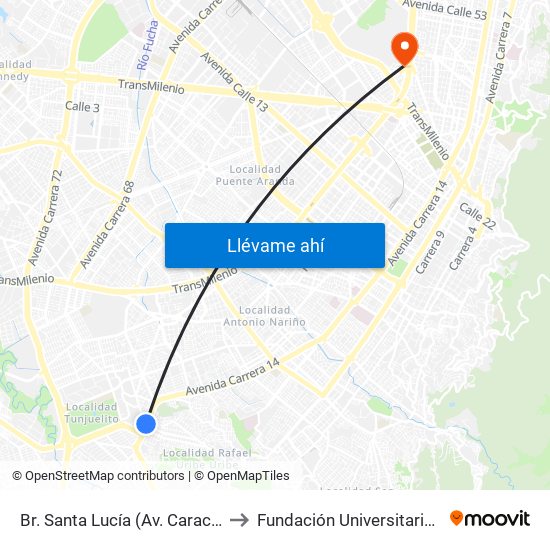 Br. Santa Lucía (Av. Caracas - Cl 45 Sur) to Fundación Universitaria Empresarial map