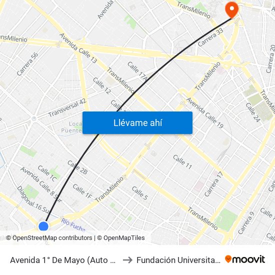 Avenida 1° De Mayo (Auto Sur - Av. 1 De Mayo) to Fundación Universitaria Empresarial map