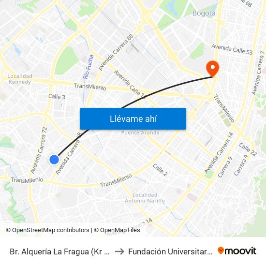 Br. Alquería La Fragua (Kr 68d - Cl 38a Sur) to Fundación Universitaria Empresarial map
