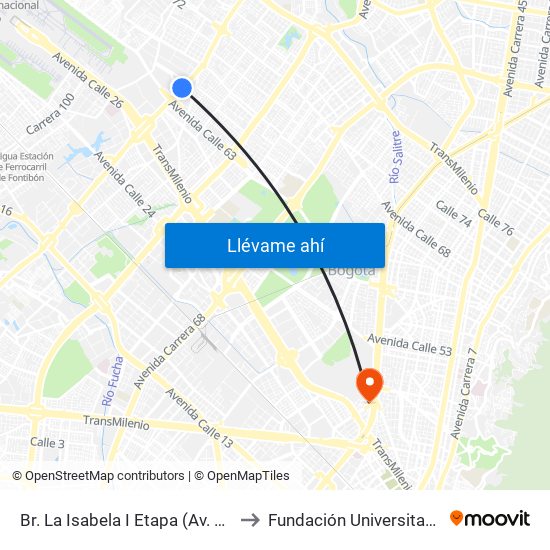 Br. La Isabela I Etapa (Av. C. De Cali - Cl 64g) to Fundación Universitaria Empresarial map