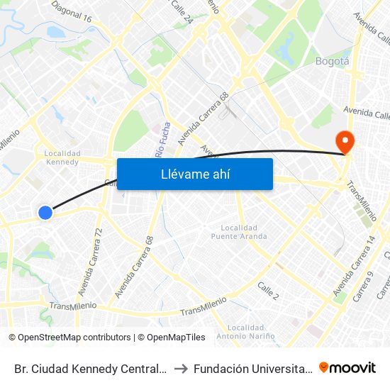 Br. Ciudad Kennedy Central (Cl 40 Sur - Kr 77a) to Fundación Universitaria Empresarial map