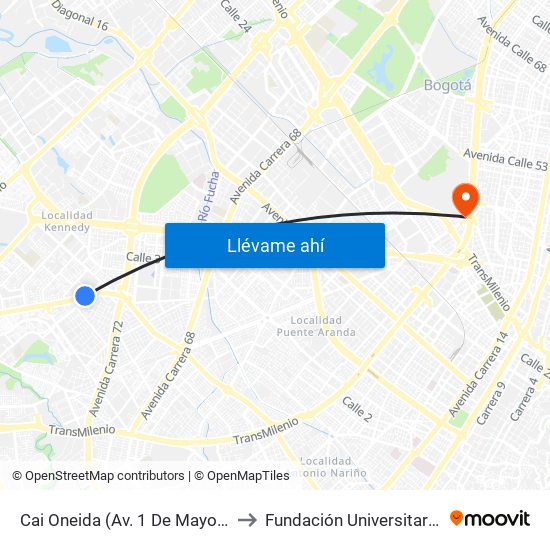 Cai Oneida (Av. 1 De Mayo - Cl 35b Sur) (A) to Fundación Universitaria Empresarial map