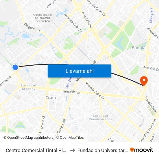 Centro Comercial Tintal Plaza (Kr 87a - Cl 6) to Fundación Universitaria Empresarial map