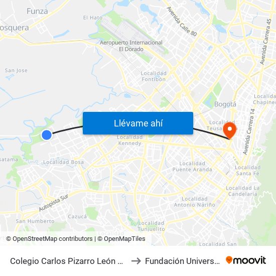 Colegio Carlos Pizarro León Gómez (Cl 73 Sur - Kr 103) to Fundación Universitaria Empresarial map