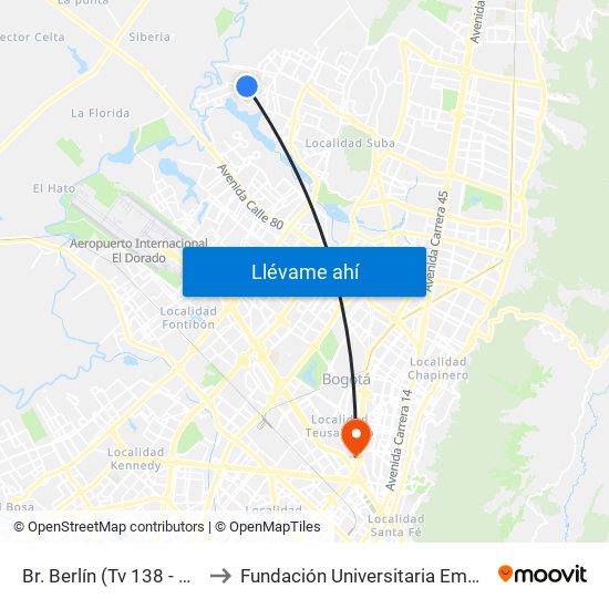 Br. Berlín (Tv 138 - Cl 137) to Fundación Universitaria Empresarial map