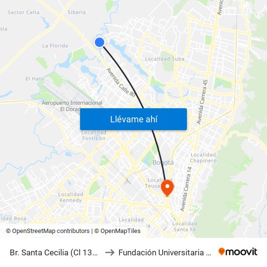 Br. Santa Cecilia (Cl 132d - Kr 158) to Fundación Universitaria Empresarial map