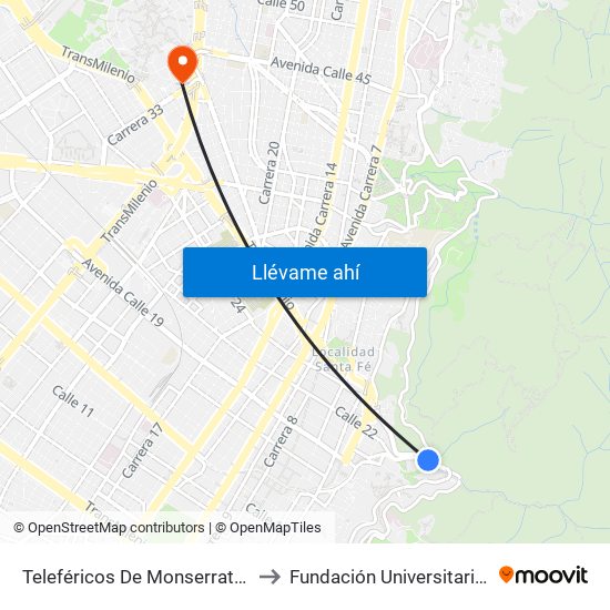 Teleféricos De Monserrate (Ac 20 - Ak 1) to Fundación Universitaria Empresarial map