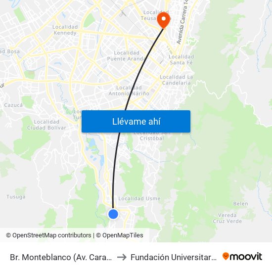 Br. Monteblanco (Av. Caracas - Cl 93b Sur) to Fundación Universitaria Empresarial map