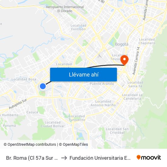 Br. Roma (Cl 57a Sur - Kr 78f) to Fundación Universitaria Empresarial map