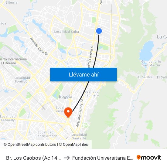 Br. Los Caobos (Ac 147 - Ak 19) to Fundación Universitaria Empresarial map