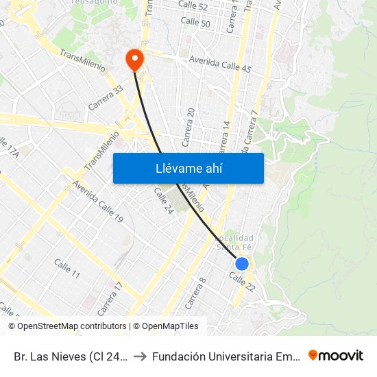 Br. Las Nieves (Cl 24 - Kr 4) to Fundación Universitaria Empresarial map