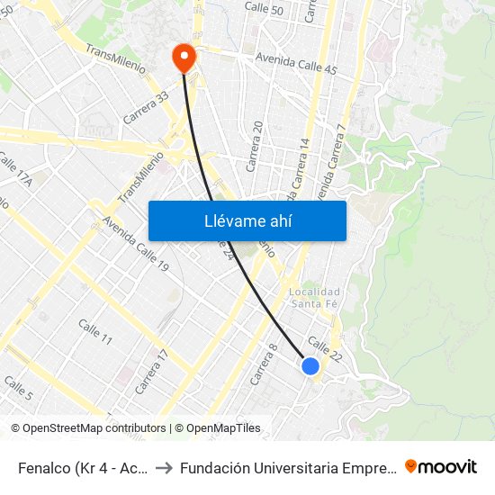 Fenalco (Kr 4 - Ac 19) to Fundación Universitaria Empresarial map